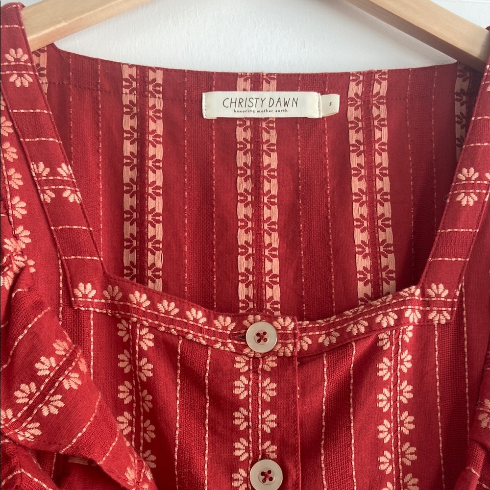 Red Bohemian Maxi Dress with Button Front - Picture 3 of 4
